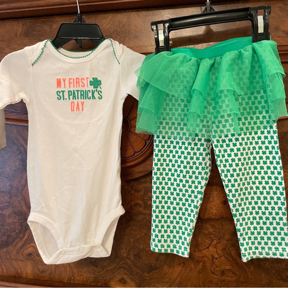 Carter's My First St. Patrick's Day Long Sleeve Baby Onesie Tutu Leggings 12 M